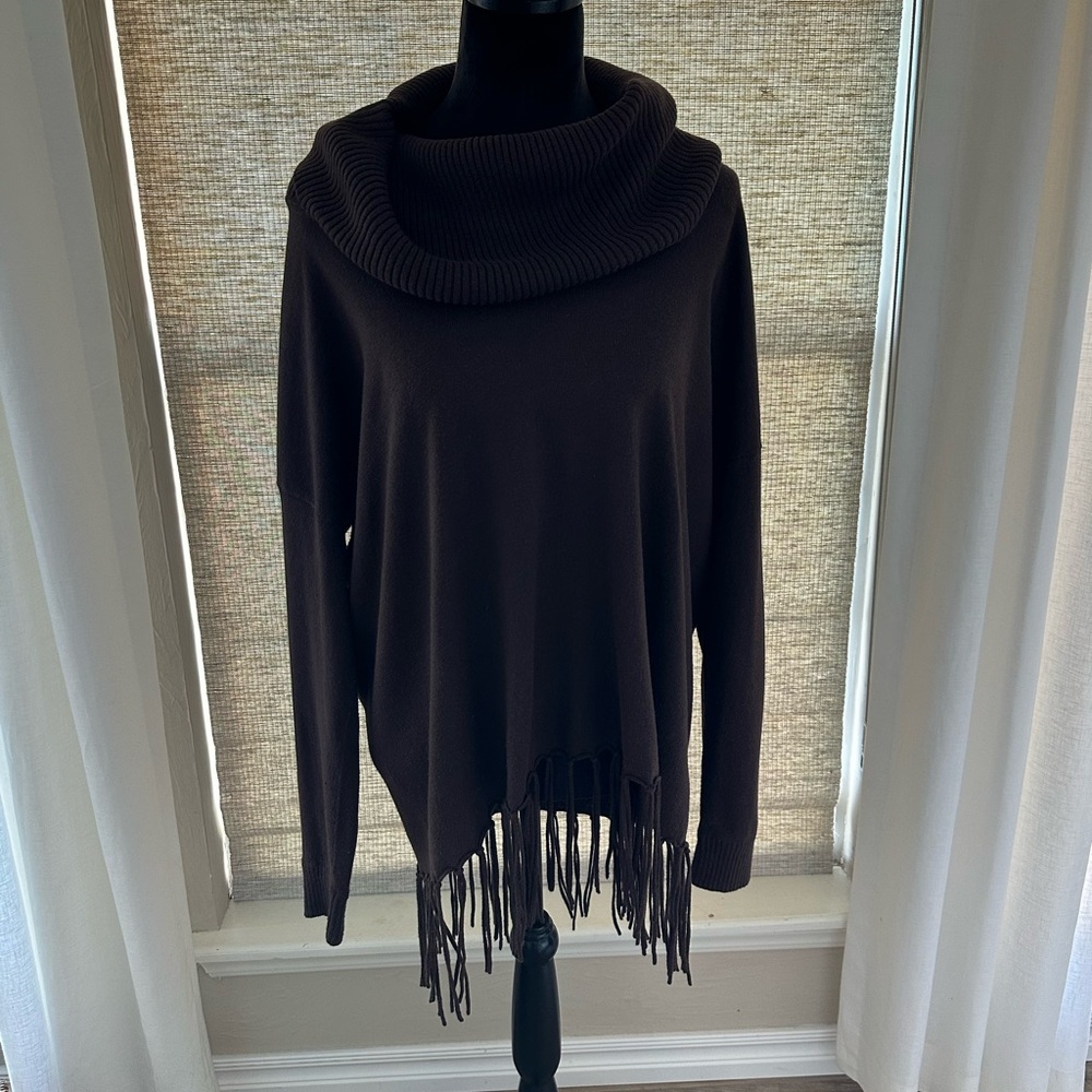 Michael Kors Dark Brown Cowl Neck Sweater with Fringe